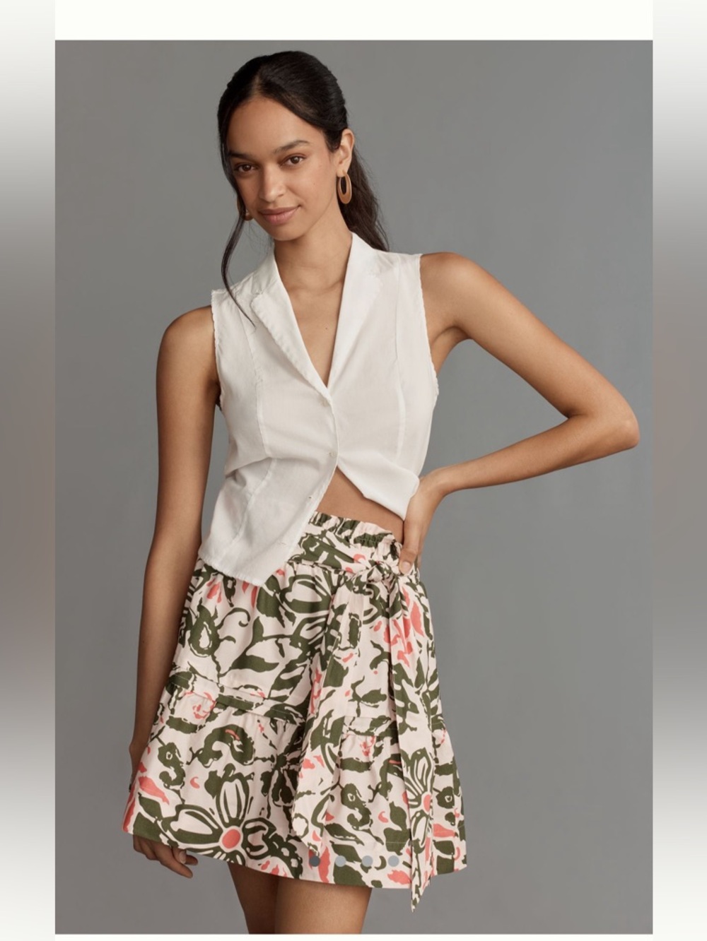 Maeve Floral Midi Skirt in Cream, Olive & Pink
